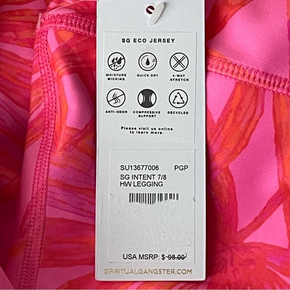 SPIRITUAL GANGSTER NWT INTENT HIGH WAISTED 7/8TH LEGGINGS PINK GLOW PRINT XS - Picture 6 of 12